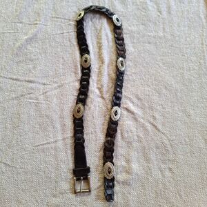 Vintage Braided Leather Concho Belt Southwestern Cowgirl Brass India Capezio